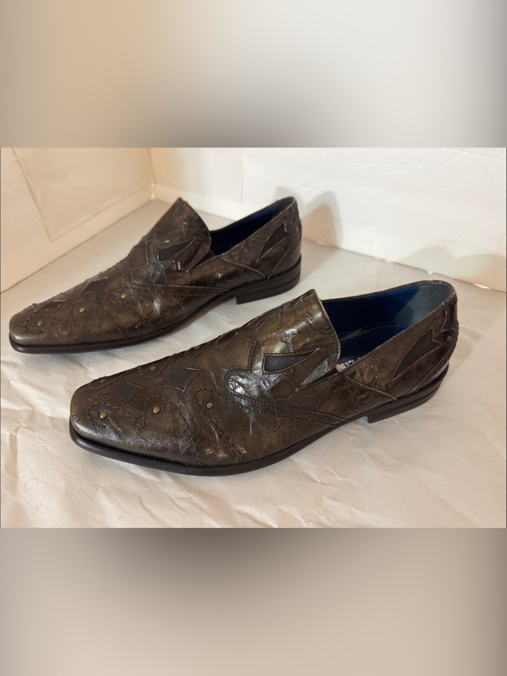 Mark Nason Dark Brown Embossed Leather Slip-On Loafers size 8.5 standard